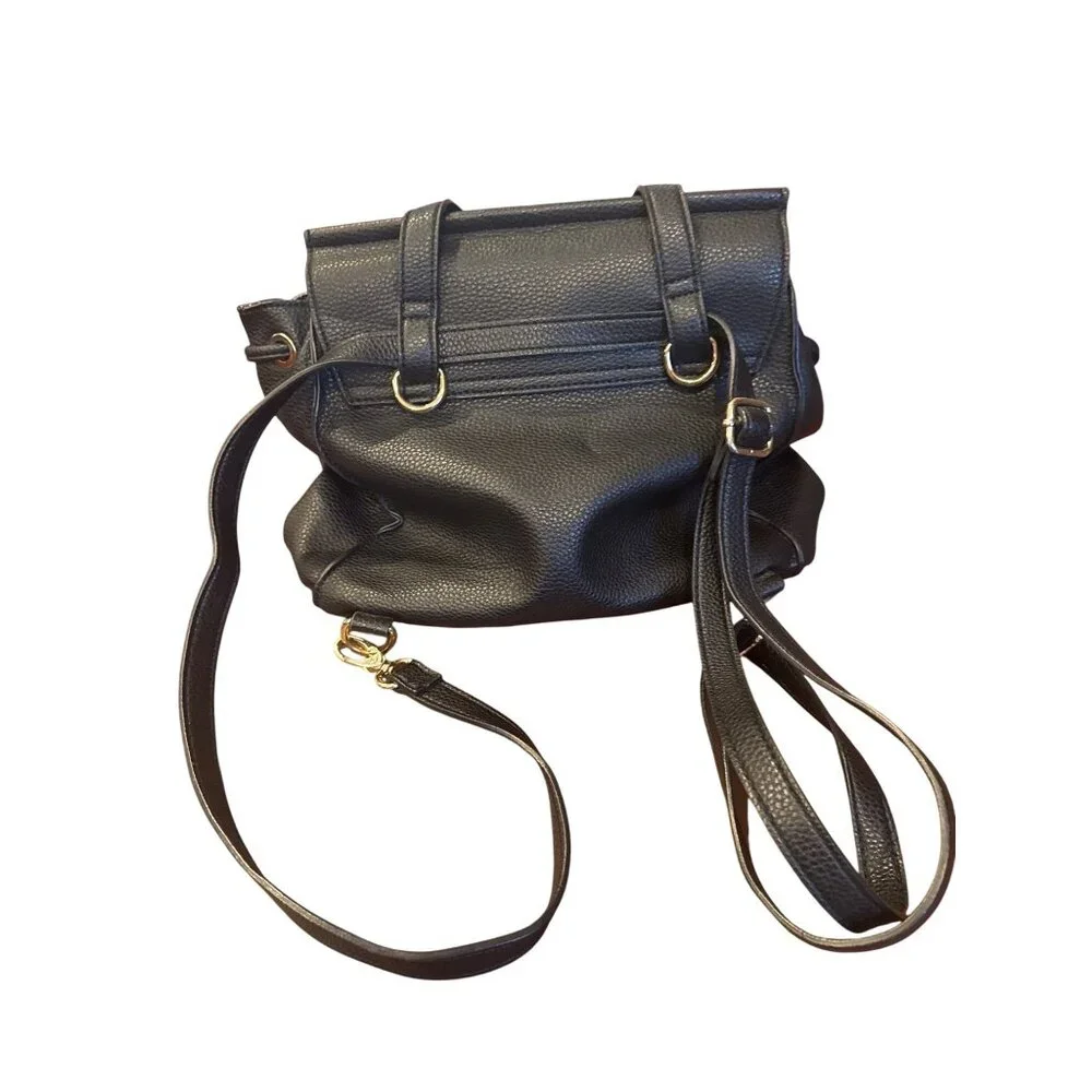 Nanette Lepore Black Faux Leather Backpack Purse Tote Convertible Bag Women's
